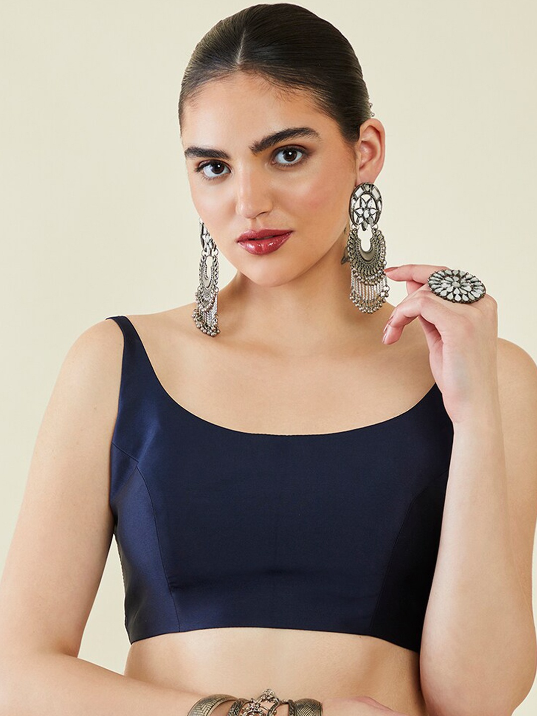 

Soch Sleeveless Saree Blouse, Navy blue
