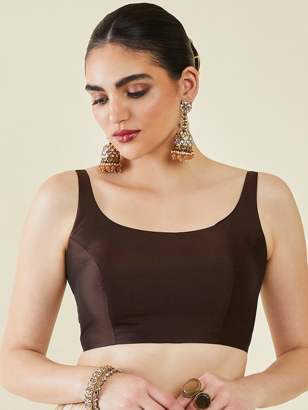

Soch Sleeveless Saree Blouse, Brown