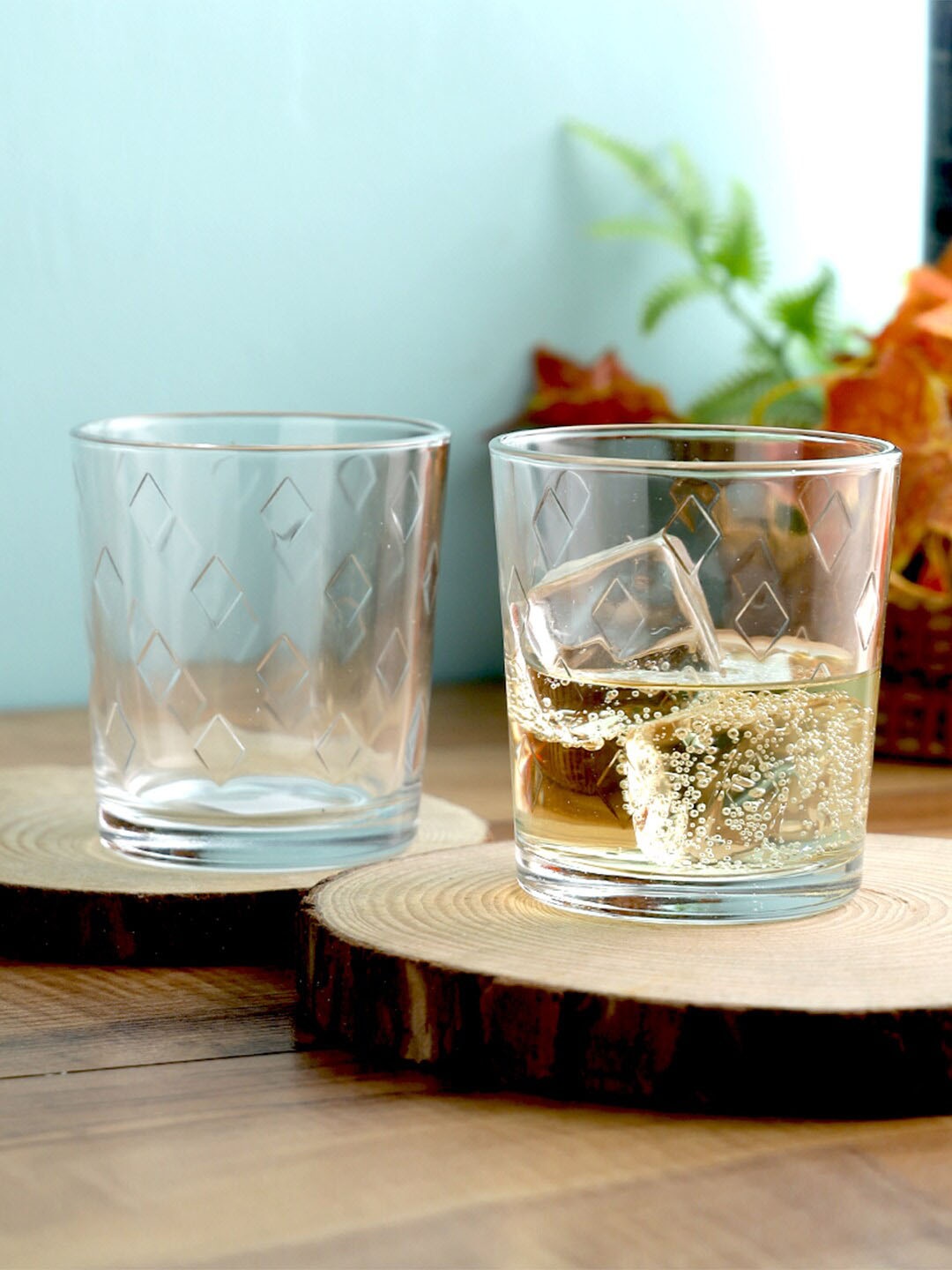 

smart serve Prisma Transparent 2 Pieces Textured Whiskey TumblerGlasses-285ml Each