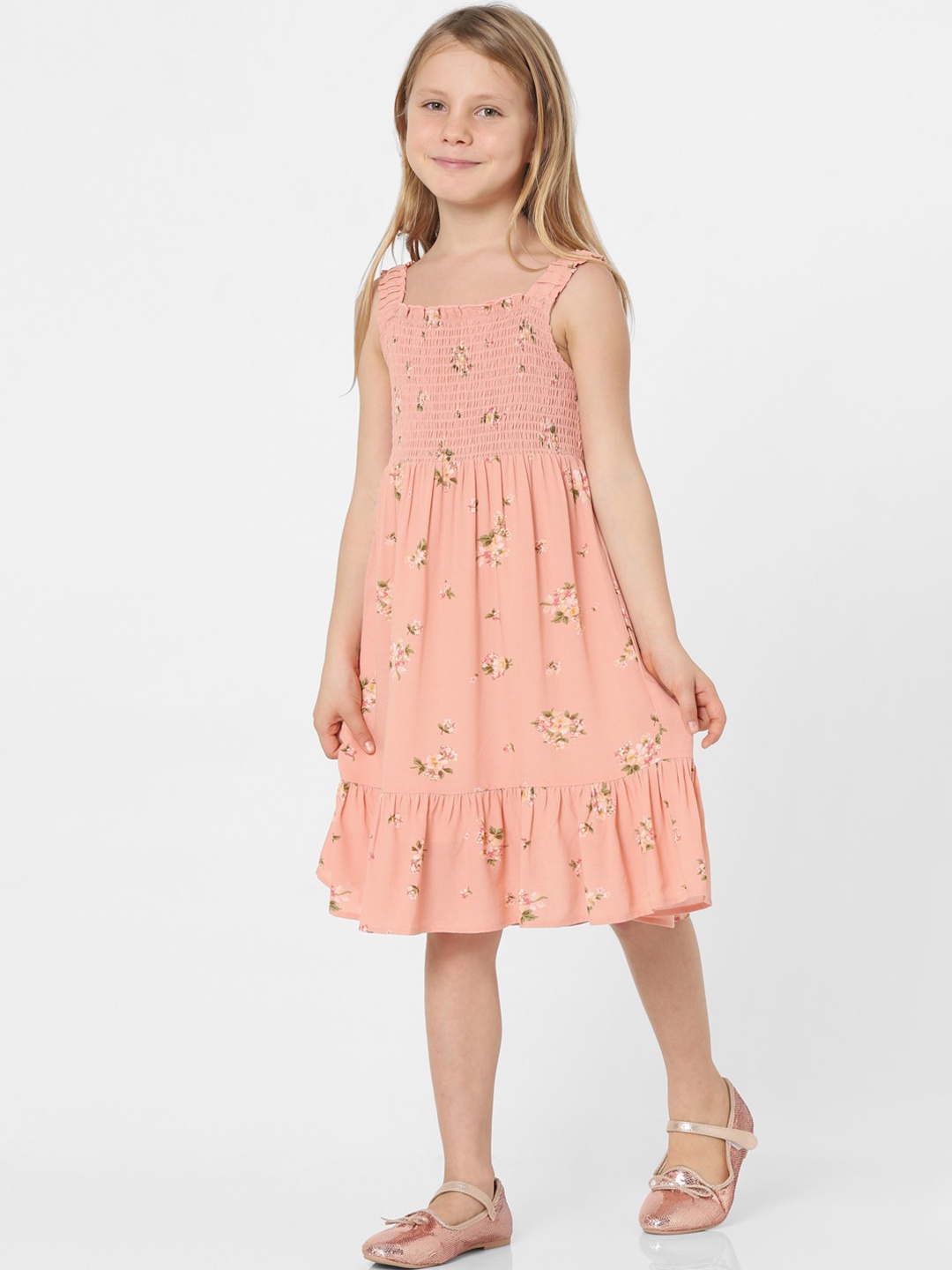 

KIDS ONLY Girls Floral Printed Smocked Dress, Peach
