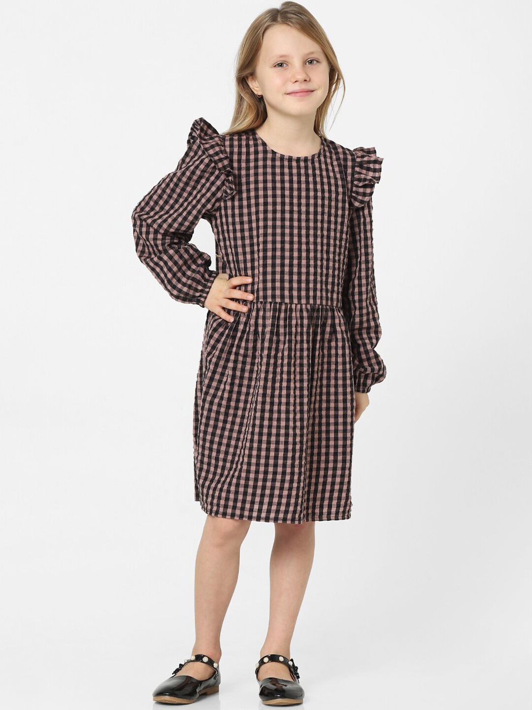 

KIDS ONLY Girls Checked Cotton A-Line Dress, Black