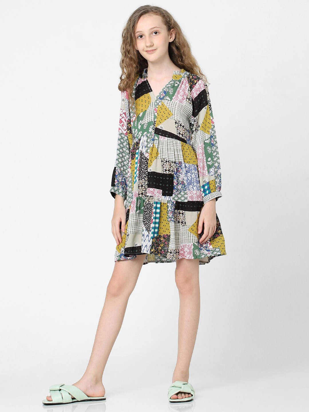 

KIDS ONLY Geometric Printed Fit-Flared Dress, Blue