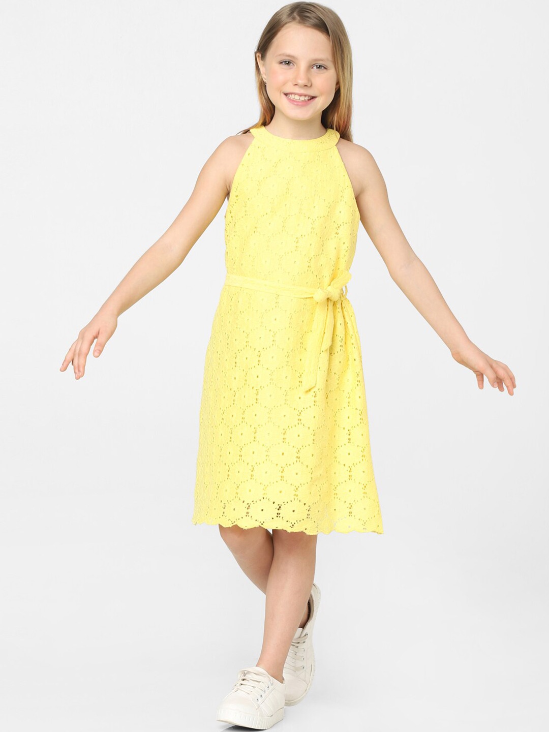 

KIDS ONLY Girls Cotton Self Design A-Line Dress, Yellow