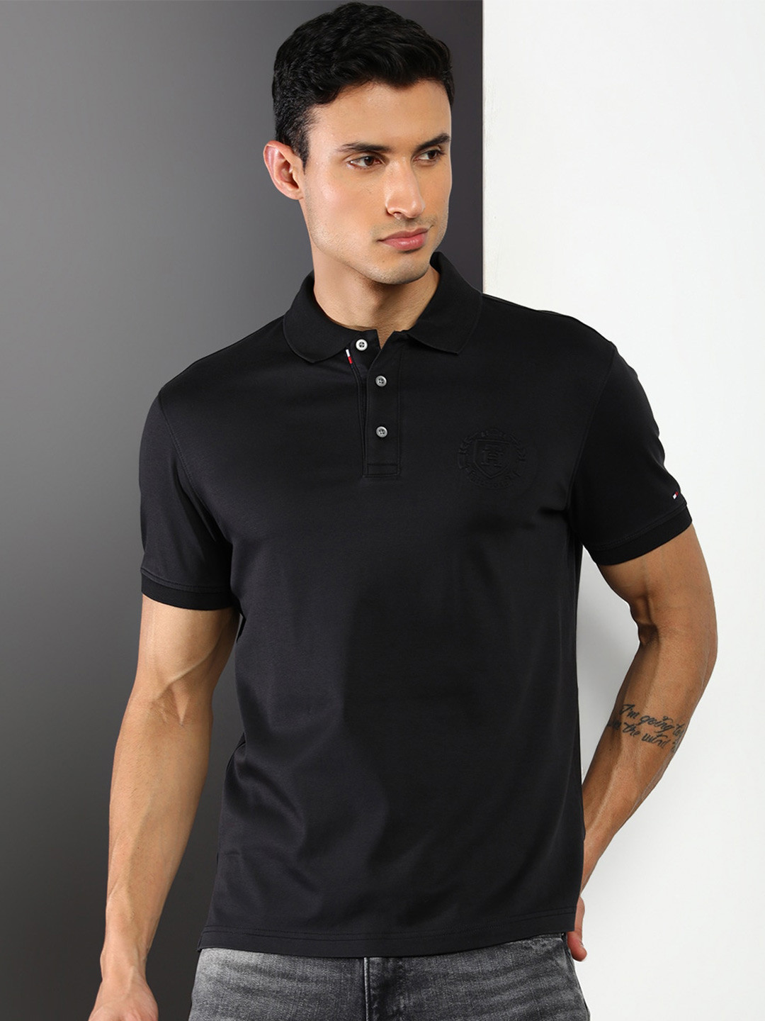

Tommy Hilfiger Polo Collar Short Sleeves Cotton T-shirt, Black