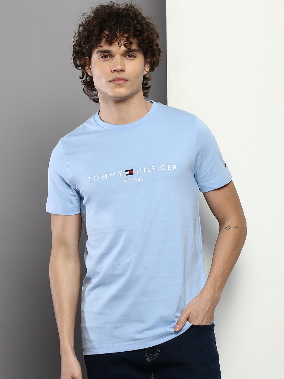 

Tommy Hilfiger Typography Cotton Slim Fit T-shirt, Blue