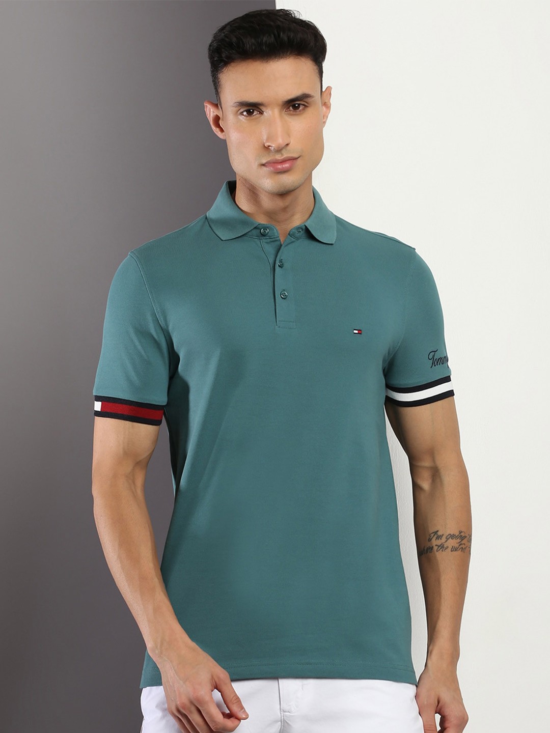 

Tommy Hilfiger Polo Collar Slim Fit Cotton T-shirt, Teal