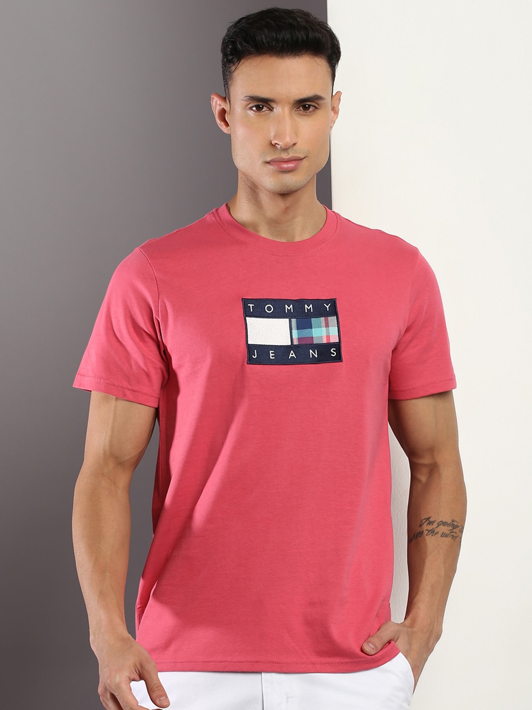 

Tommy Hilfiger Typography Printed Cotton T-shirt, Pink