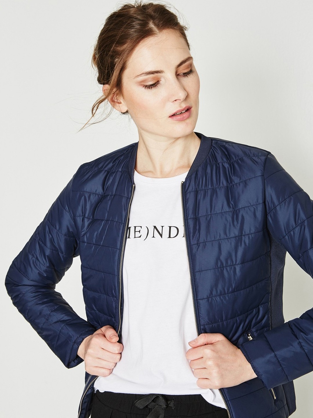 

promod Women Navy Solid Puffer Jacket, Navy blue