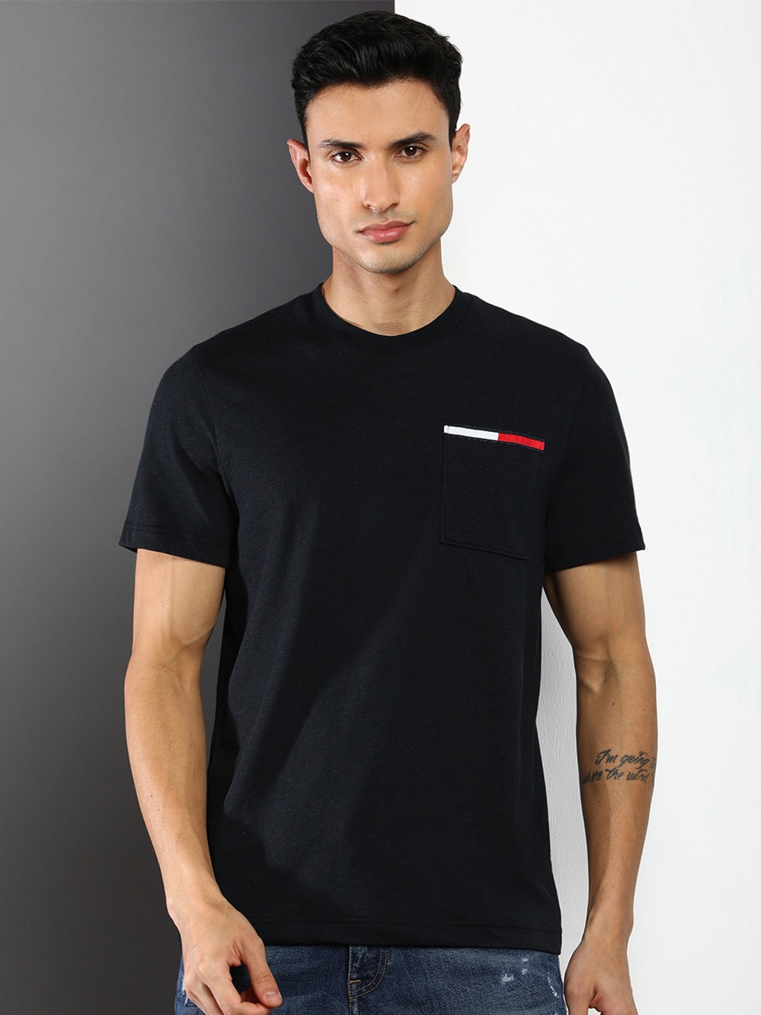 

Tommy Hilfiger Men Round Neck Pocket Detailing Cotton T-shirt, Black