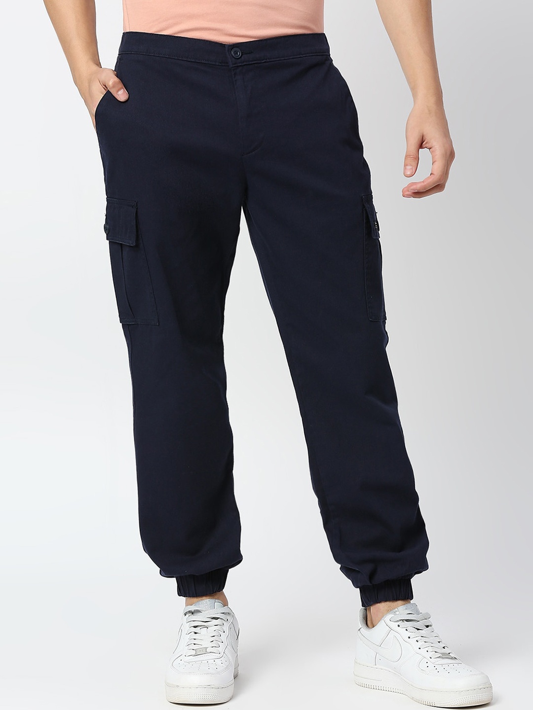 

Thomas Scott Men Comfort Mid-Rise Easy Wash Cargo Trousers, Navy blue