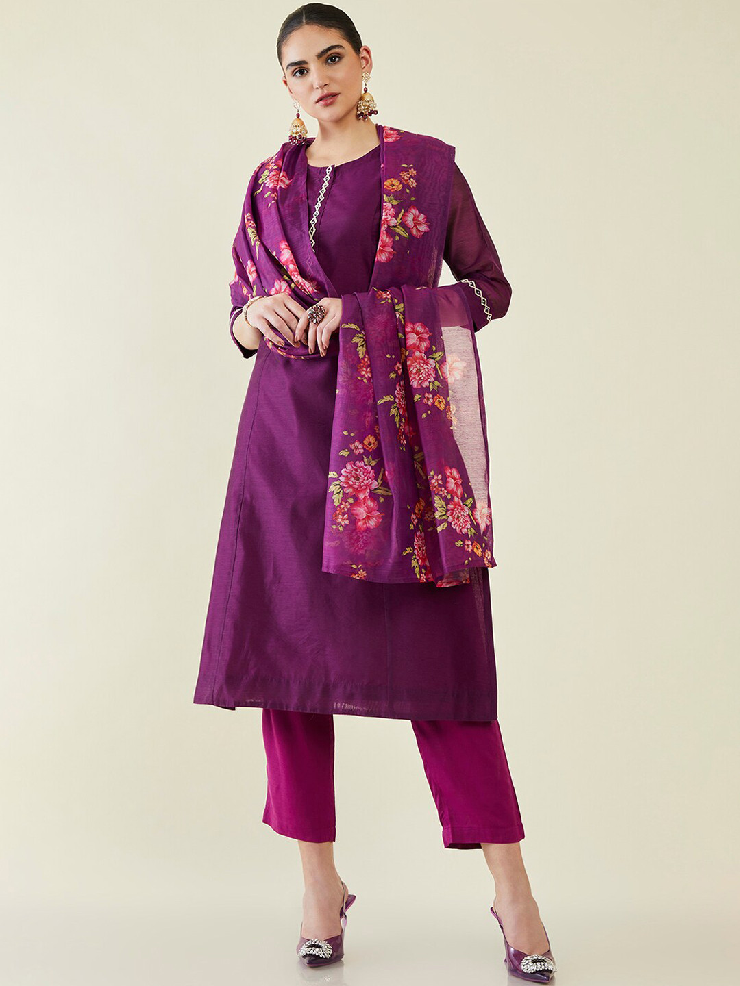 

Soch Thread Work Kurta with Trousers & Dupatta, Purple
