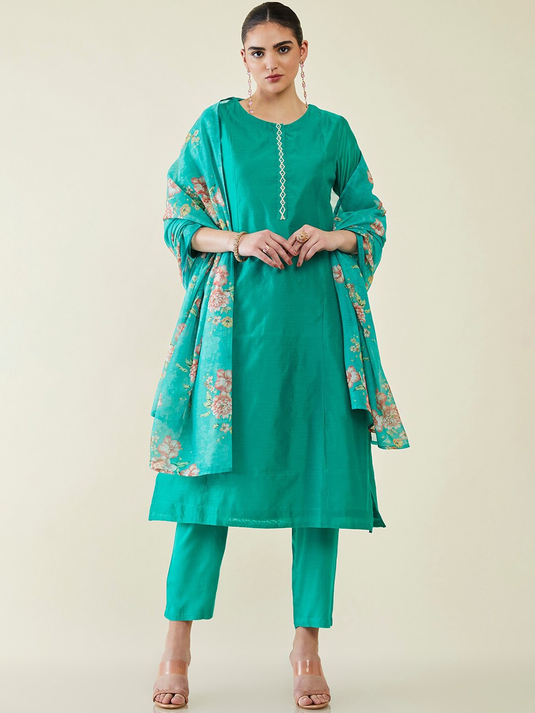 

Soch Thread Work Kurta with Trousers & Dupatta, Teal