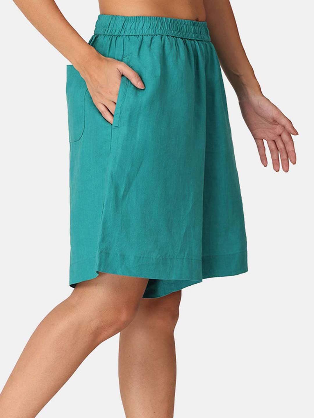 

Proyog Women Mid Rise Pure Linen Lounge Shorts, Green