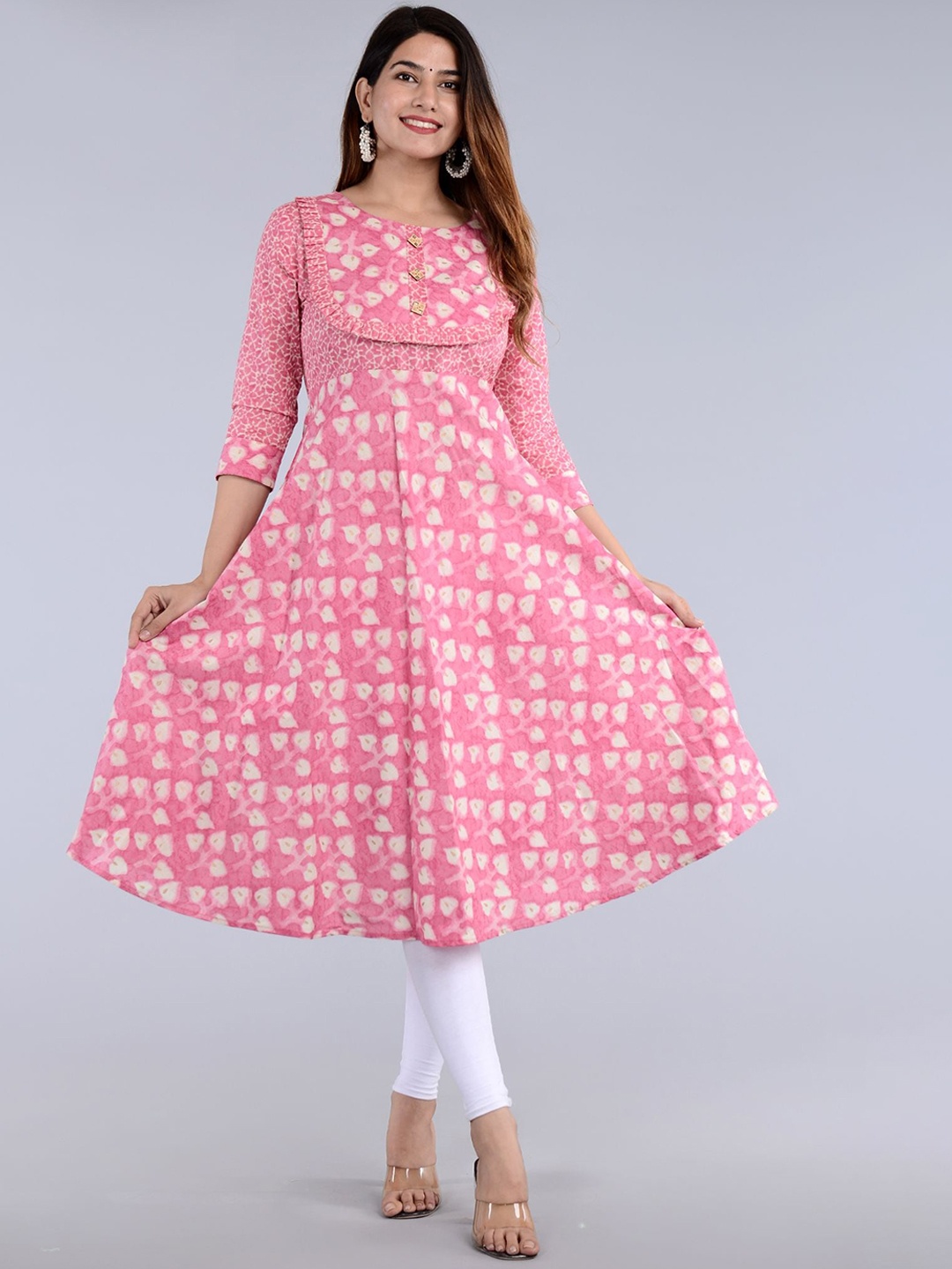 

FABISTA Geometric Printed Pure Cotton Anarkali Kurta, Pink