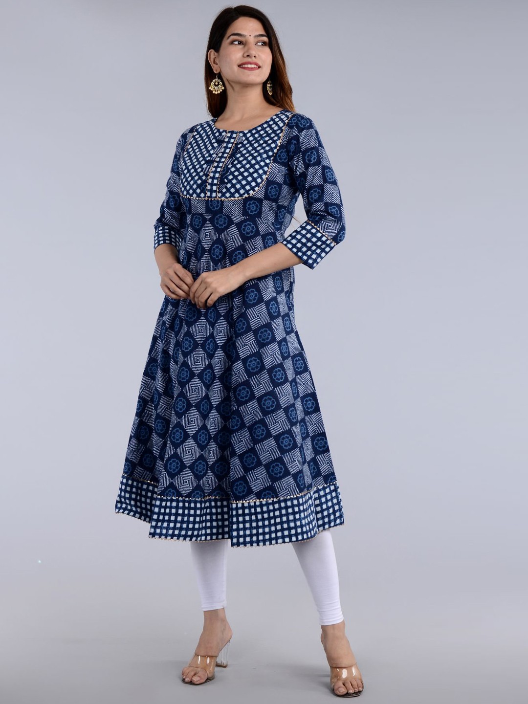 

FABISTA Ethnic Motifs Printed Pure Cotton Anarkali Kurta, Blue