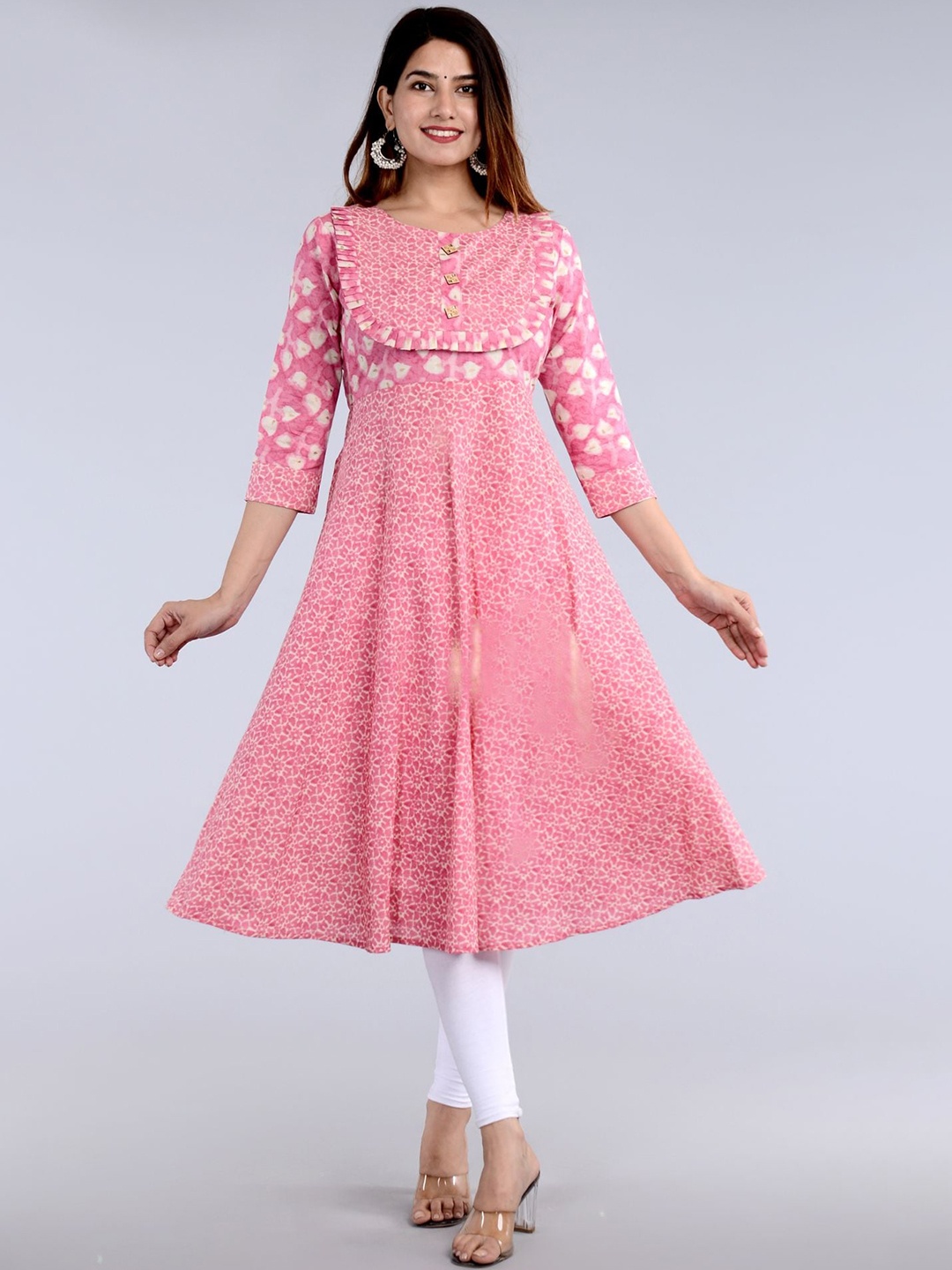 

FABISTA Women Printed Cotton Anarkali Kurta, Pink
