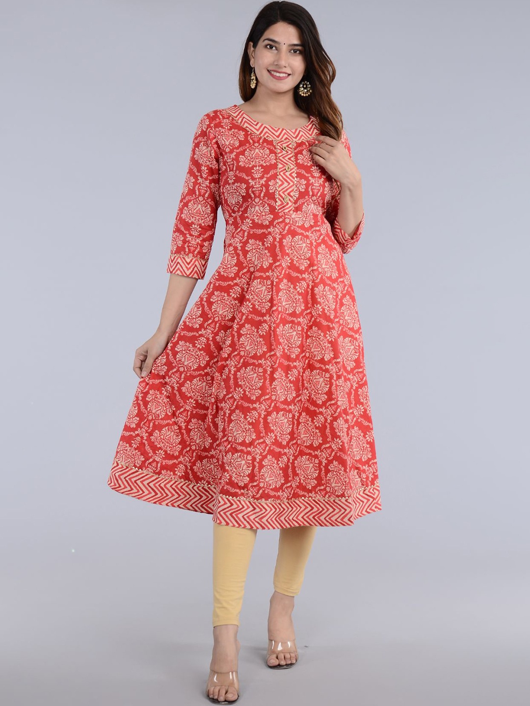 

FABISTA Women Printed Gotta Patti Anarkali Kurta, Orange