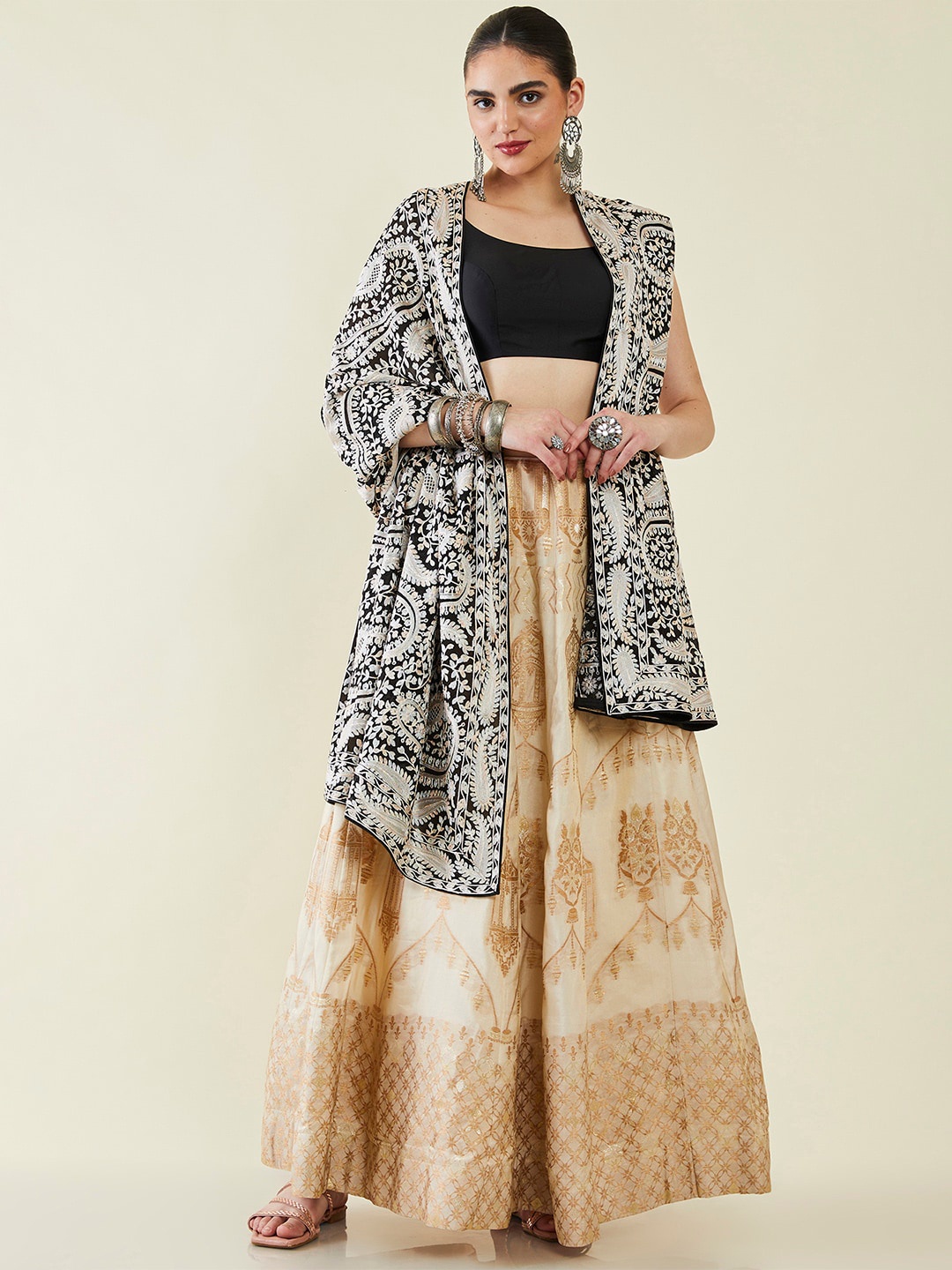 

Soch Paisley Embroidered Dupatta, Black