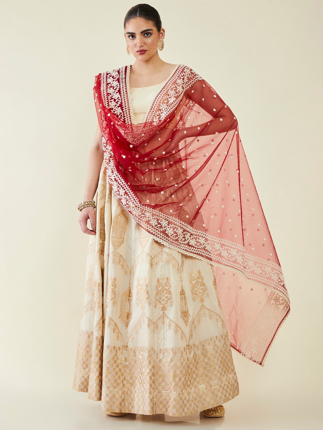 

Soch Embroidered Gotta Patti Net Dupatta, Maroon