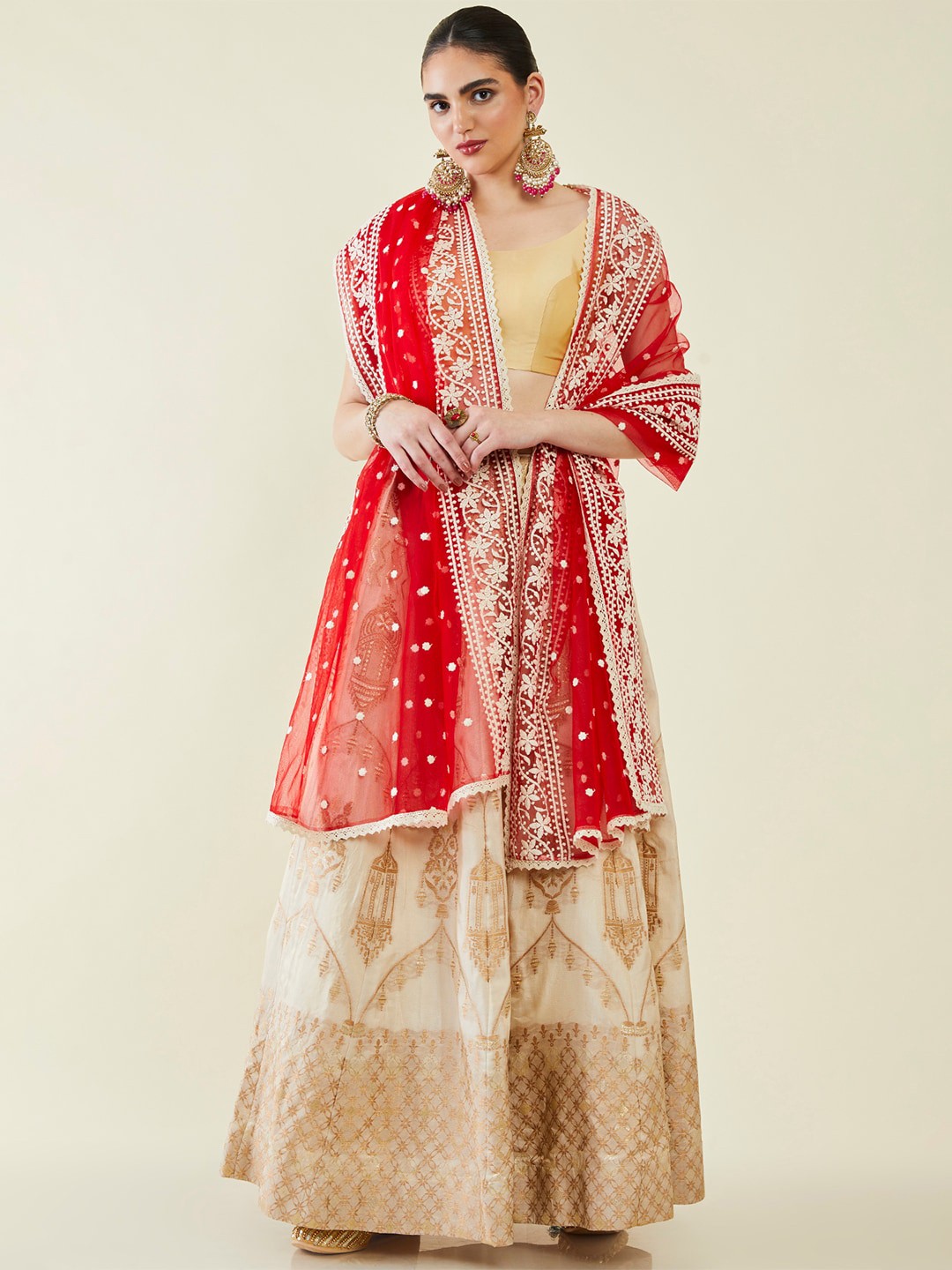 

Soch Embroidered Dupatta With Gotta Patti, Red