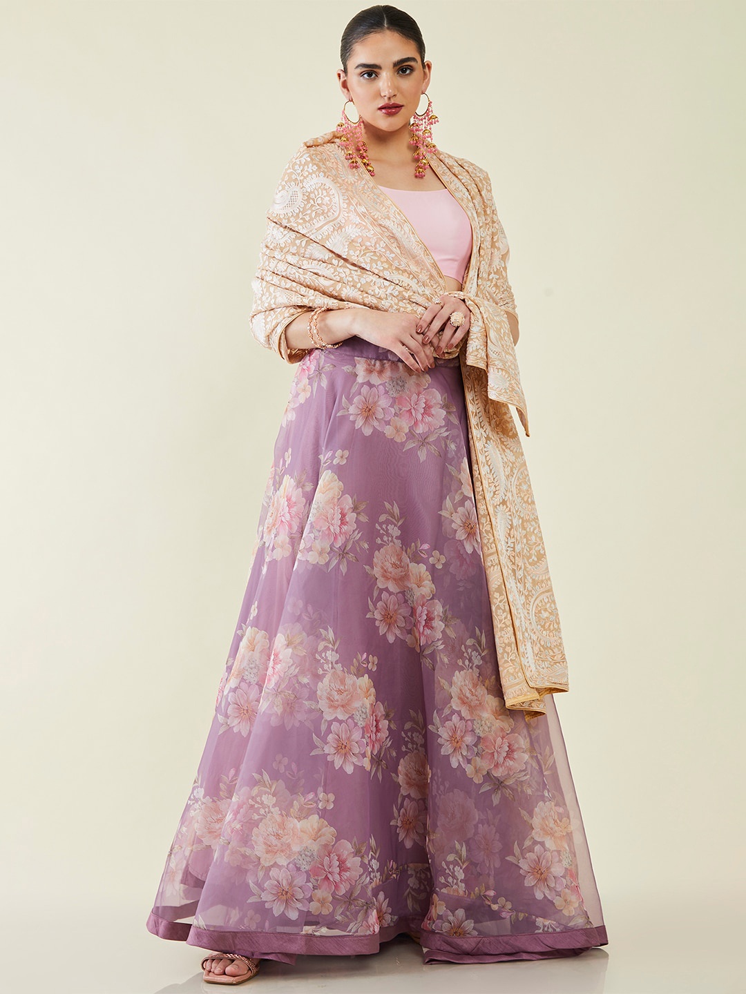 

Soch Paisley Embroidered Dupatta, Beige