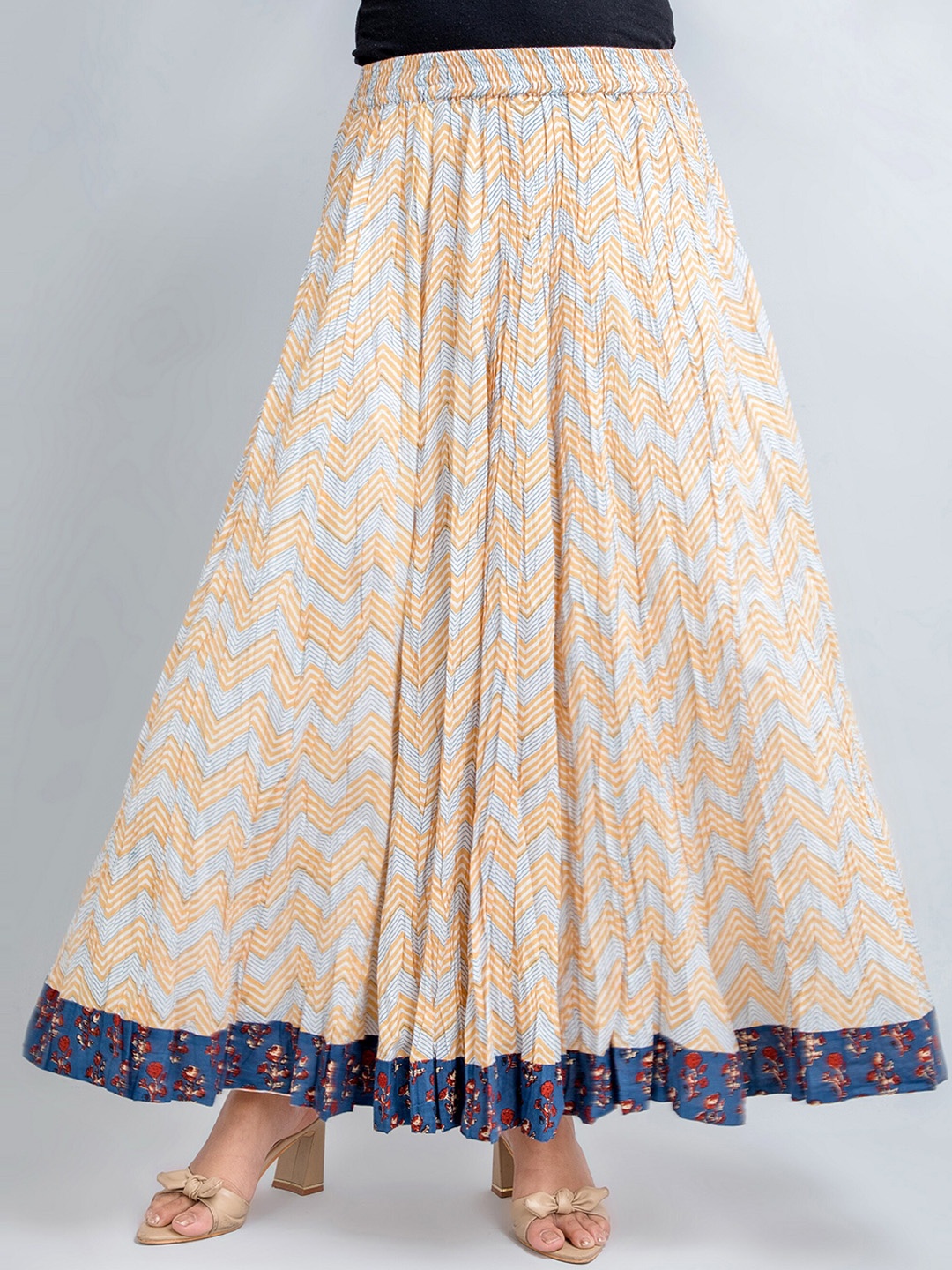 

fabGLOBAL Printed Cotton Maxi Flared Skirt, Yellow