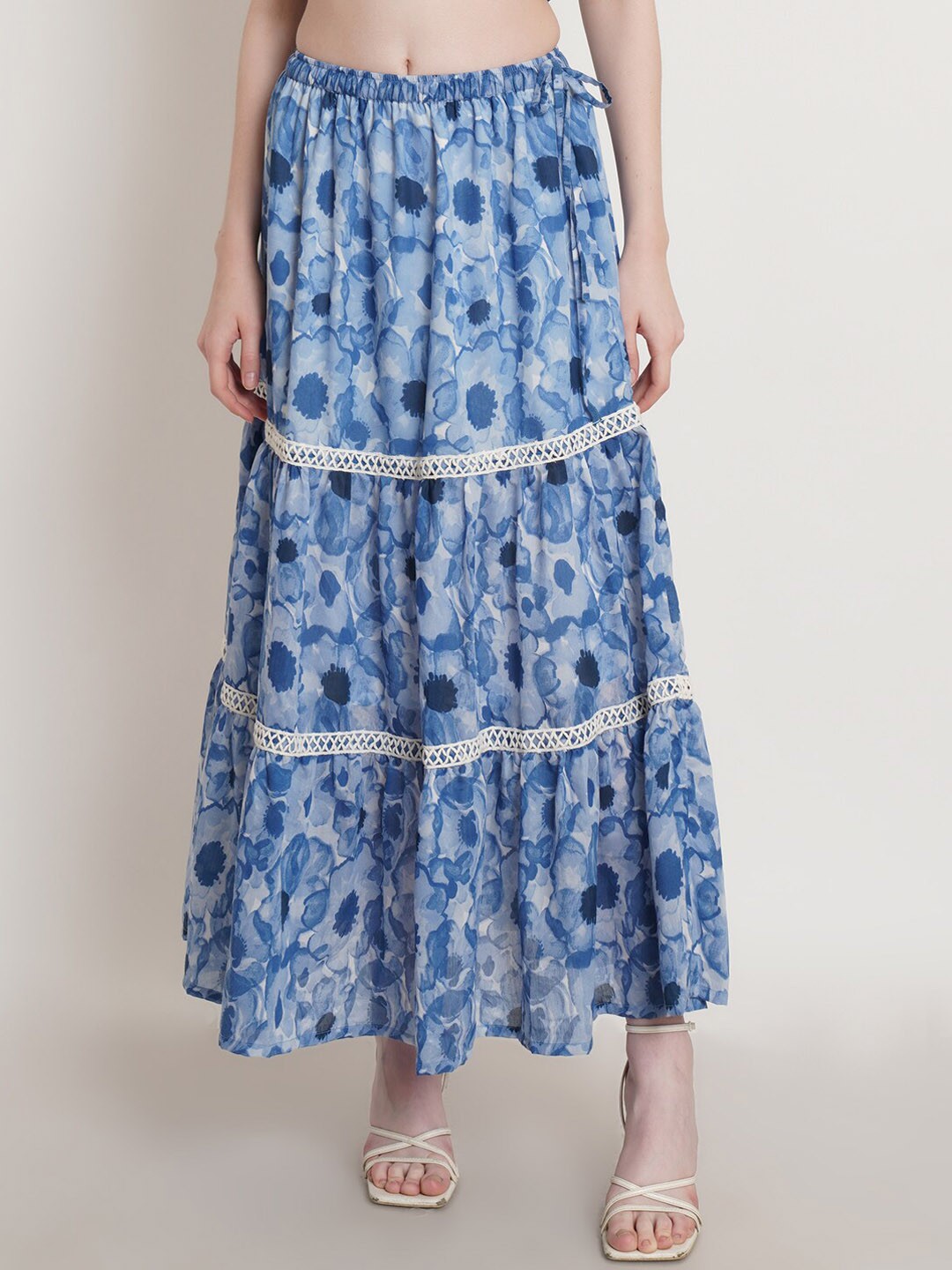 

Hive91 Floral Printed A-Line Flared Maxi Skirt, Blue