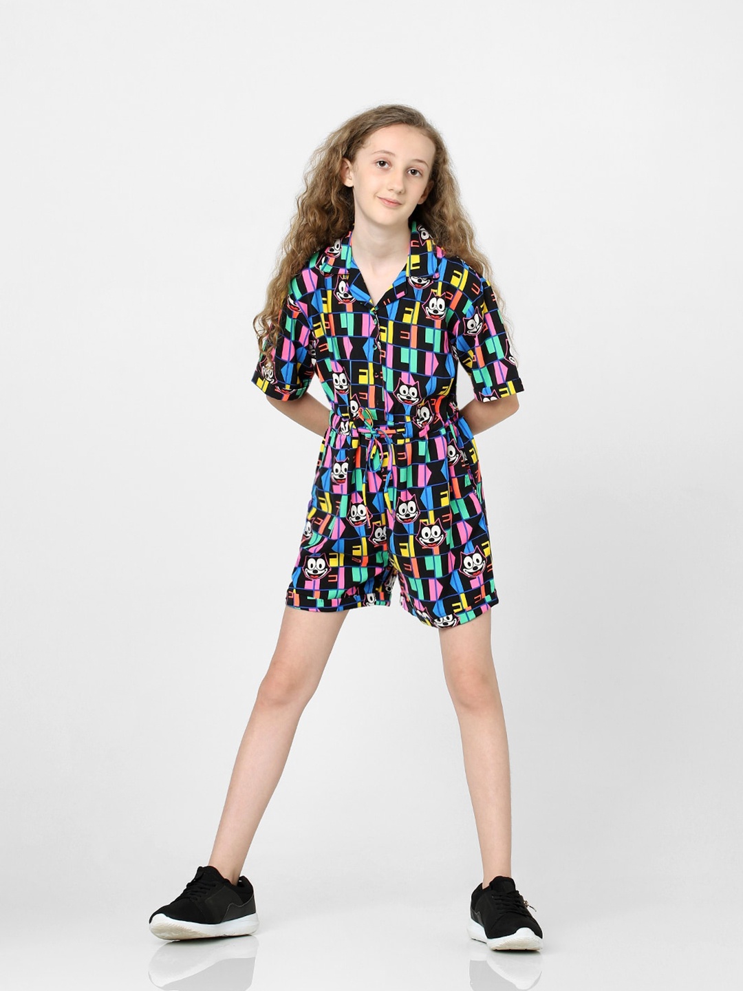 

KIDS ONLY Girls Printed Waist Tie -Ups Jumpsuit, Black