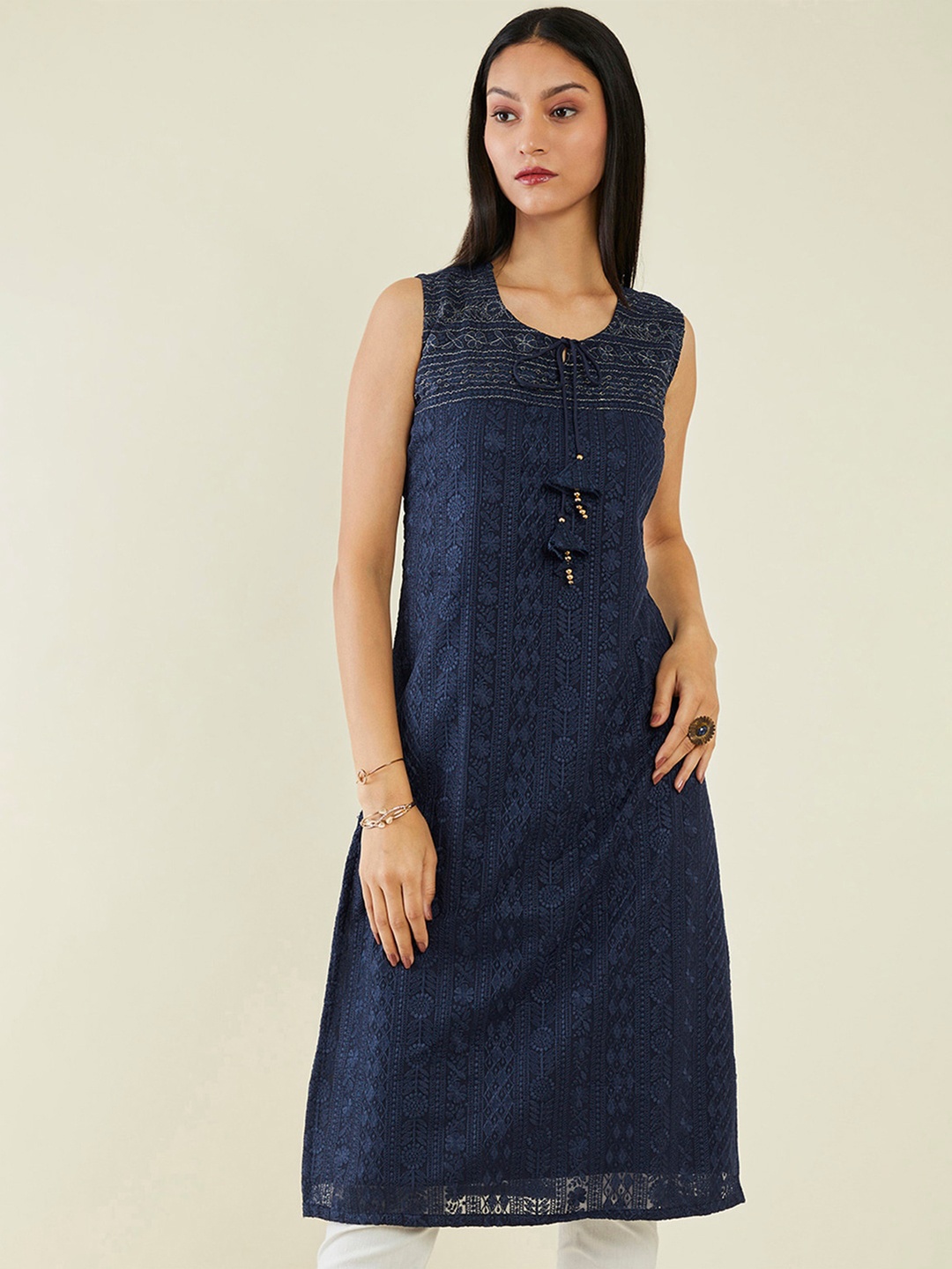 

Soch Floral Embroidered Georgette Kurta, Navy blue