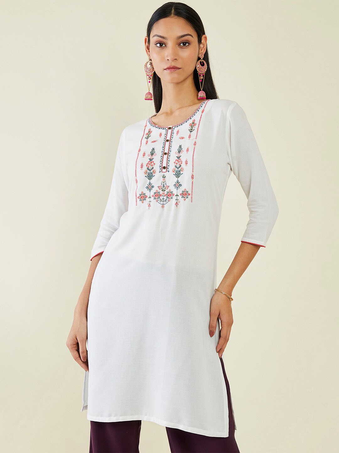 

Soch Ethnic Motif Yoke Design Thread Work Kurta, White