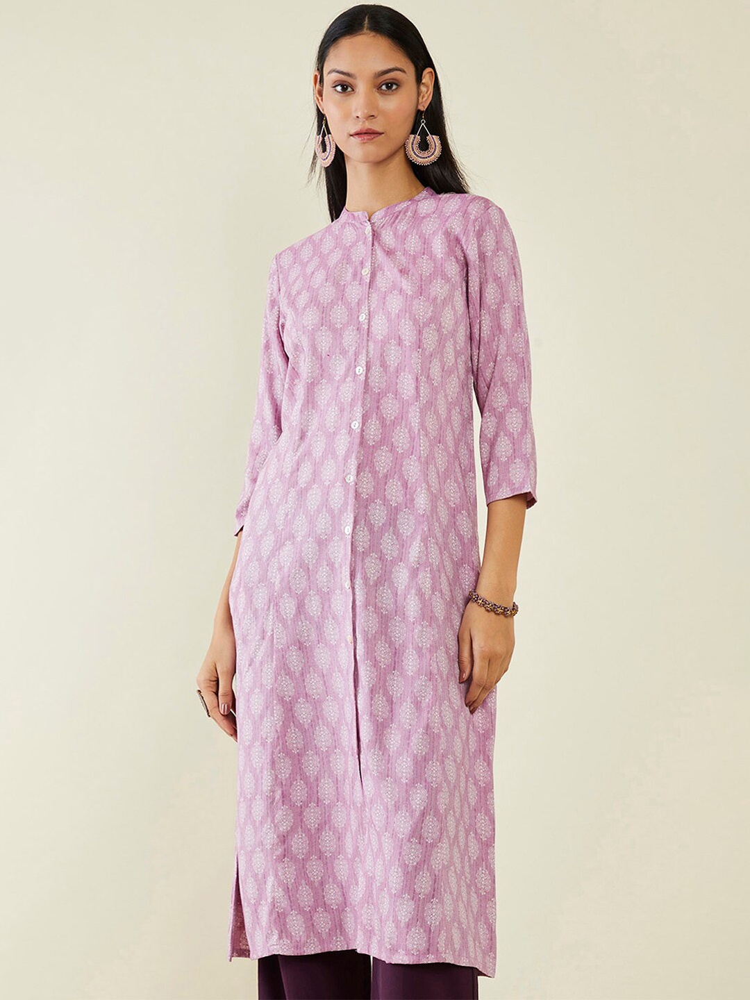 

Soch Ethnic Motifs Printed A-Line Kurta, Lavender