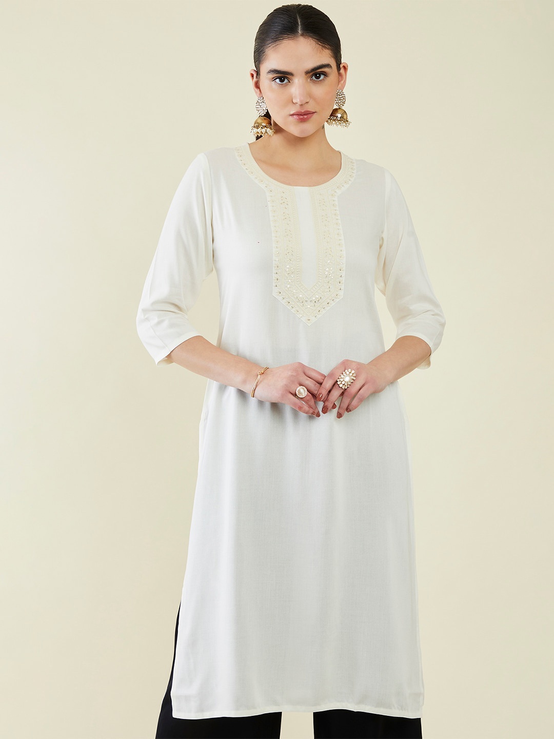 

Soch Off White Yoke Design Sequinned A-Line Kurta