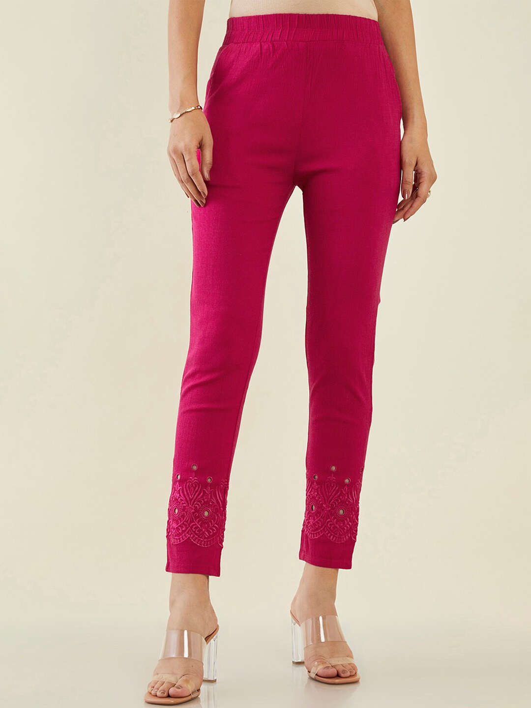 

Soch Women Cotton Ankle Length Trousers, Fuchsia