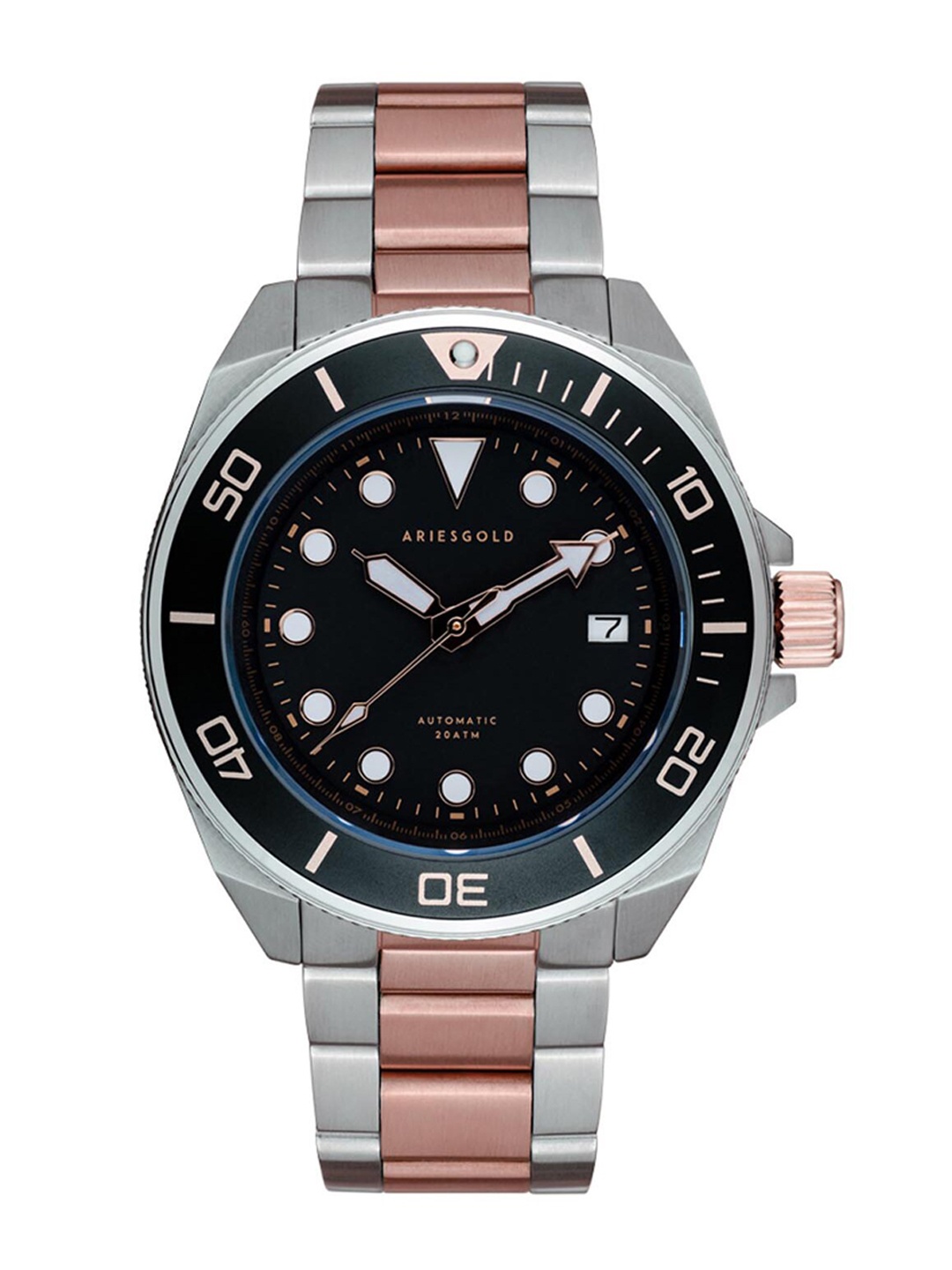 

Aries Gold Men Brass Embellished Dial & Stainless Steel Straps Analogue Watch G 9029 SRG, Black