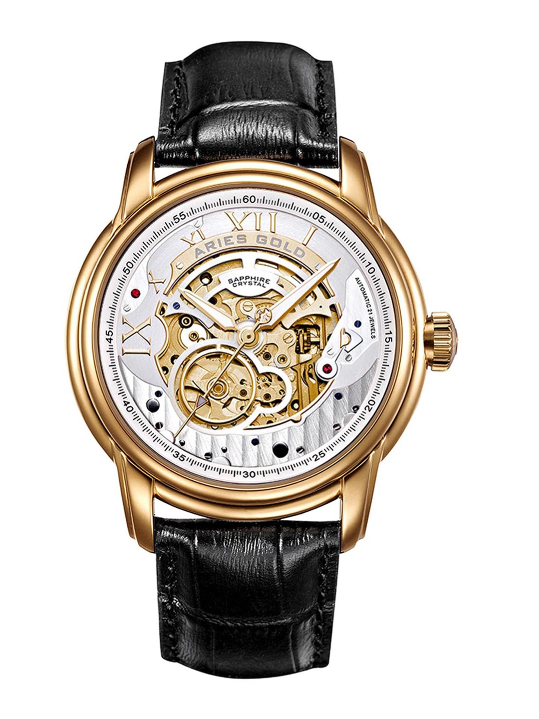 

Aries Gold Men Brass Stainless Steel Textured Straps Analogue Automatic Watch G 9005A, Silver
