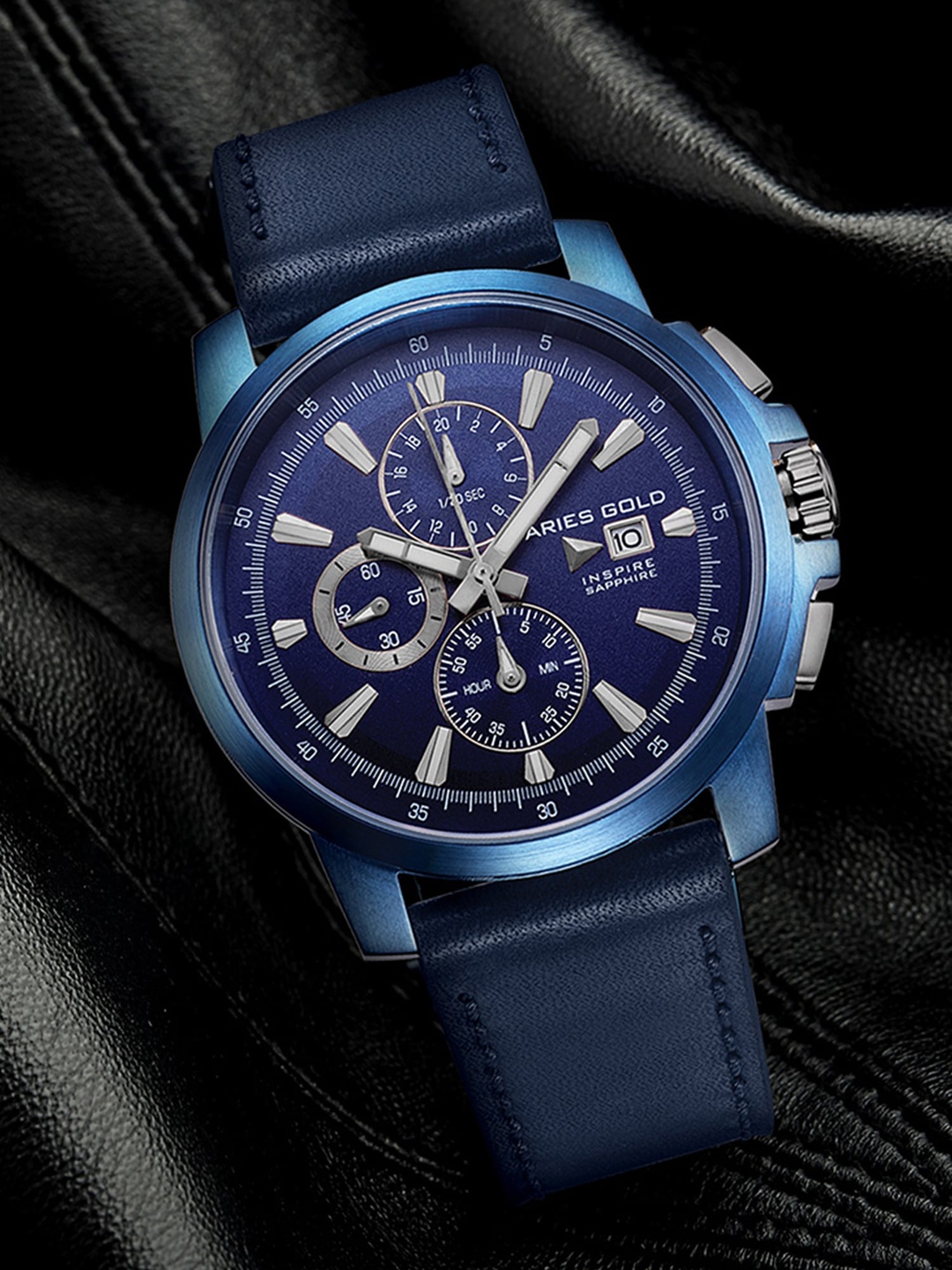

Aries Gold Men Leather Straps Analogue Chronograph Watch G 7301A BU-BU, Blue