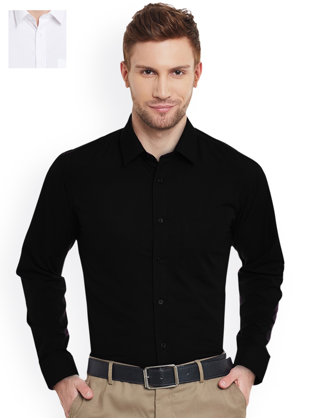 

Hancock Men Pack of 2 Slim Fit Solid Casual Shirts, Black