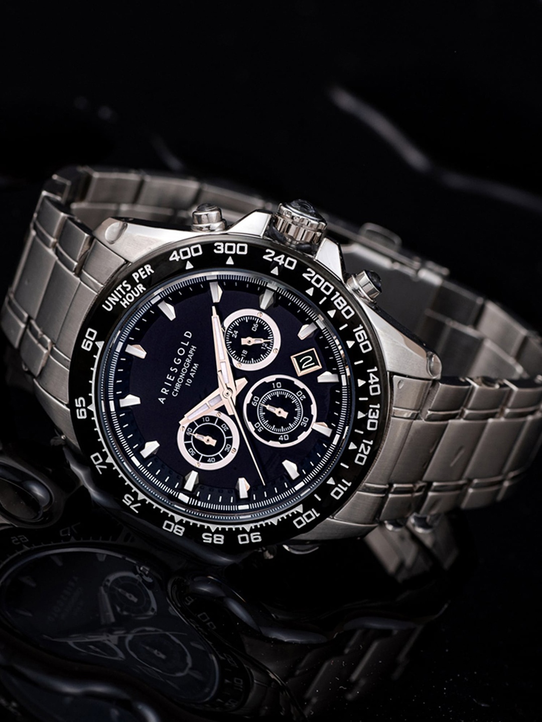 

Aries Gold Men Bracelet Style Straps Analogue Chronograph Watch G 7024 SBK-BK, Black