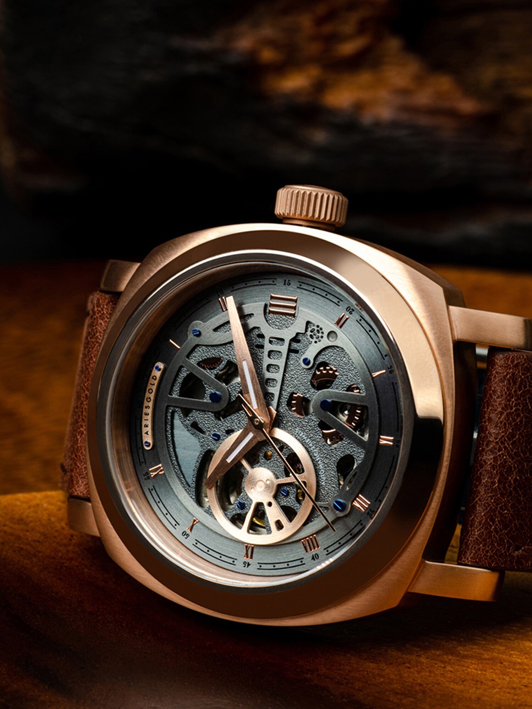 

Aries Gold Men Leather Straps Analogue Automatic Motion Powered Watch G 9025, Grey