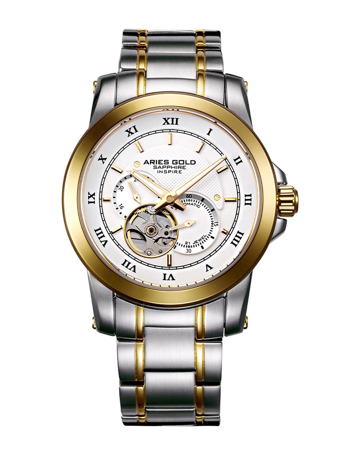 

Aries Gold Men Stainless Steel Bracelet Style Straps Watch G 9001 2TG-W, White