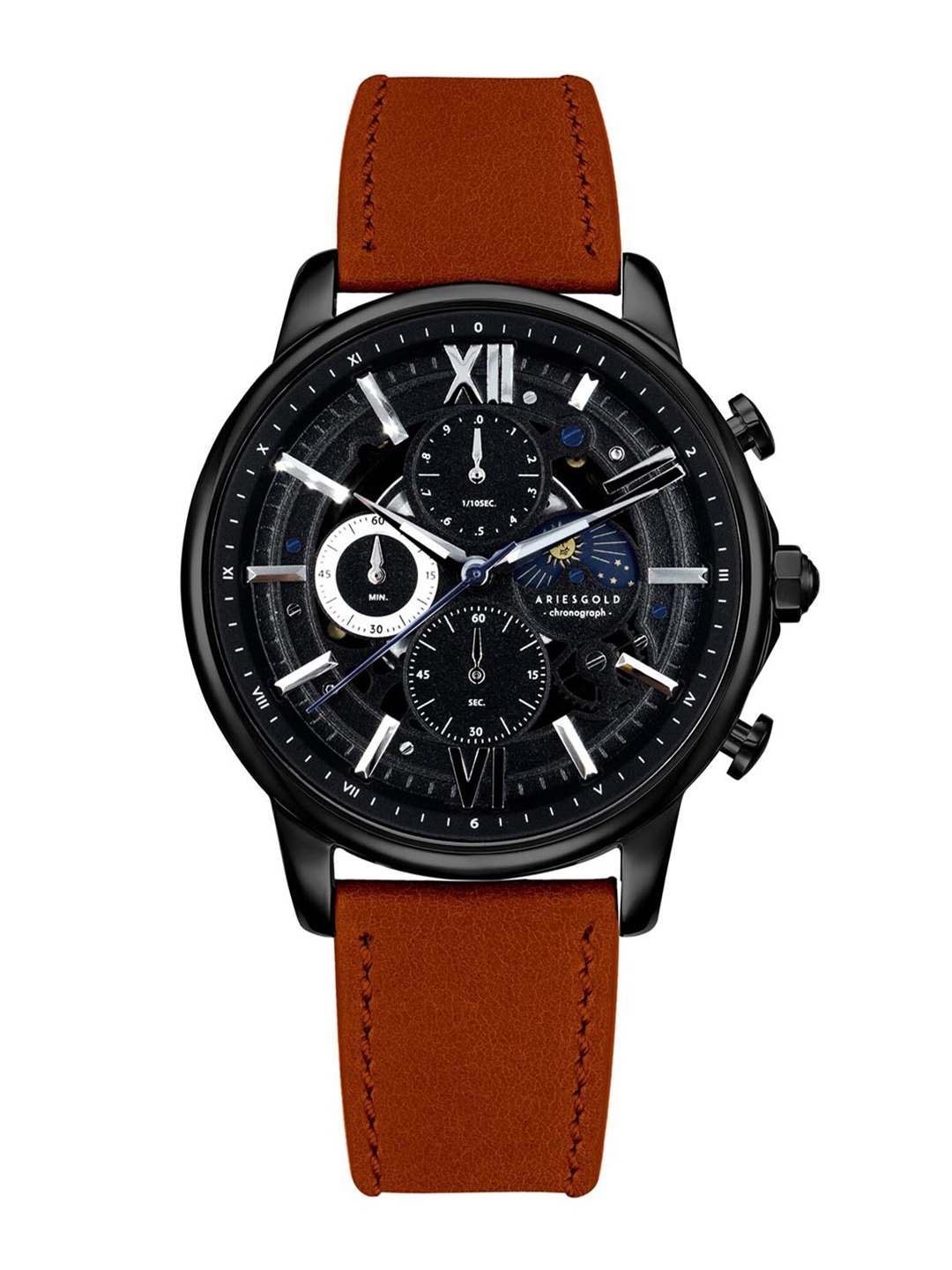 

Aries Gold Men Leather Textured Straps Analogue Chronograph Watch G 7013, Black