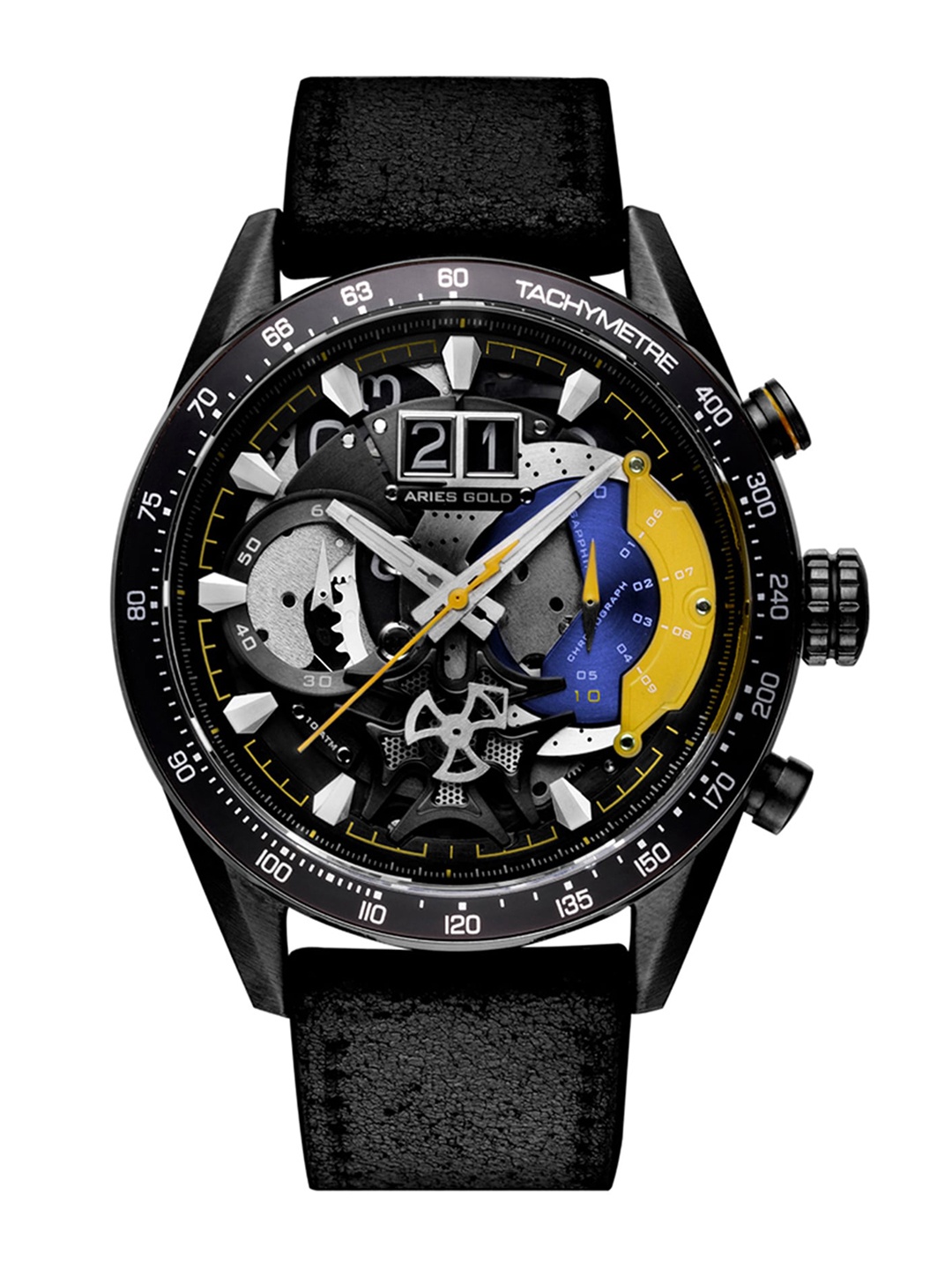 

Aries Gold Men Leather Straps Analogue Chronograph Watch G 7008, Black