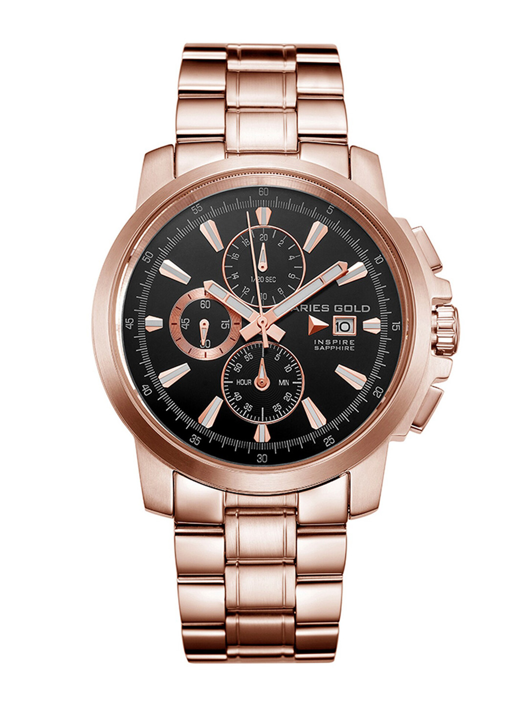 

Aries Gold Men Stainless Steel Bracelet Style Straps Analogue Chronograph Watch G 7301 RG, Black