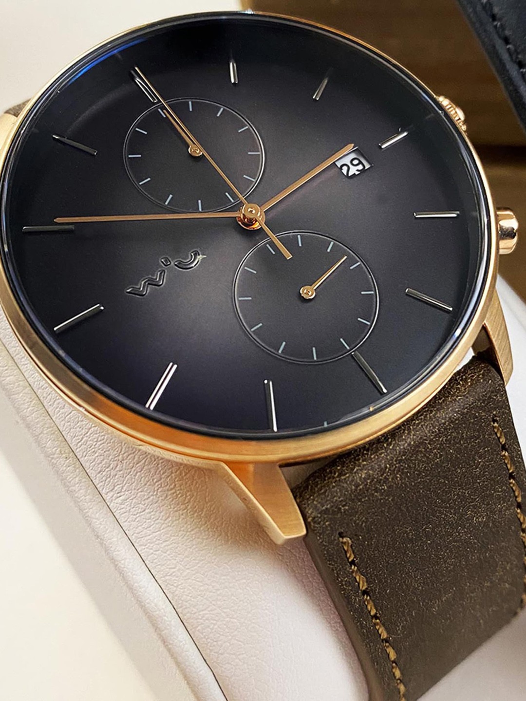 

Aries Gold Men Leather Bracelet Style Straps Analogue Chronograph Watch G 1033 RG-, Black