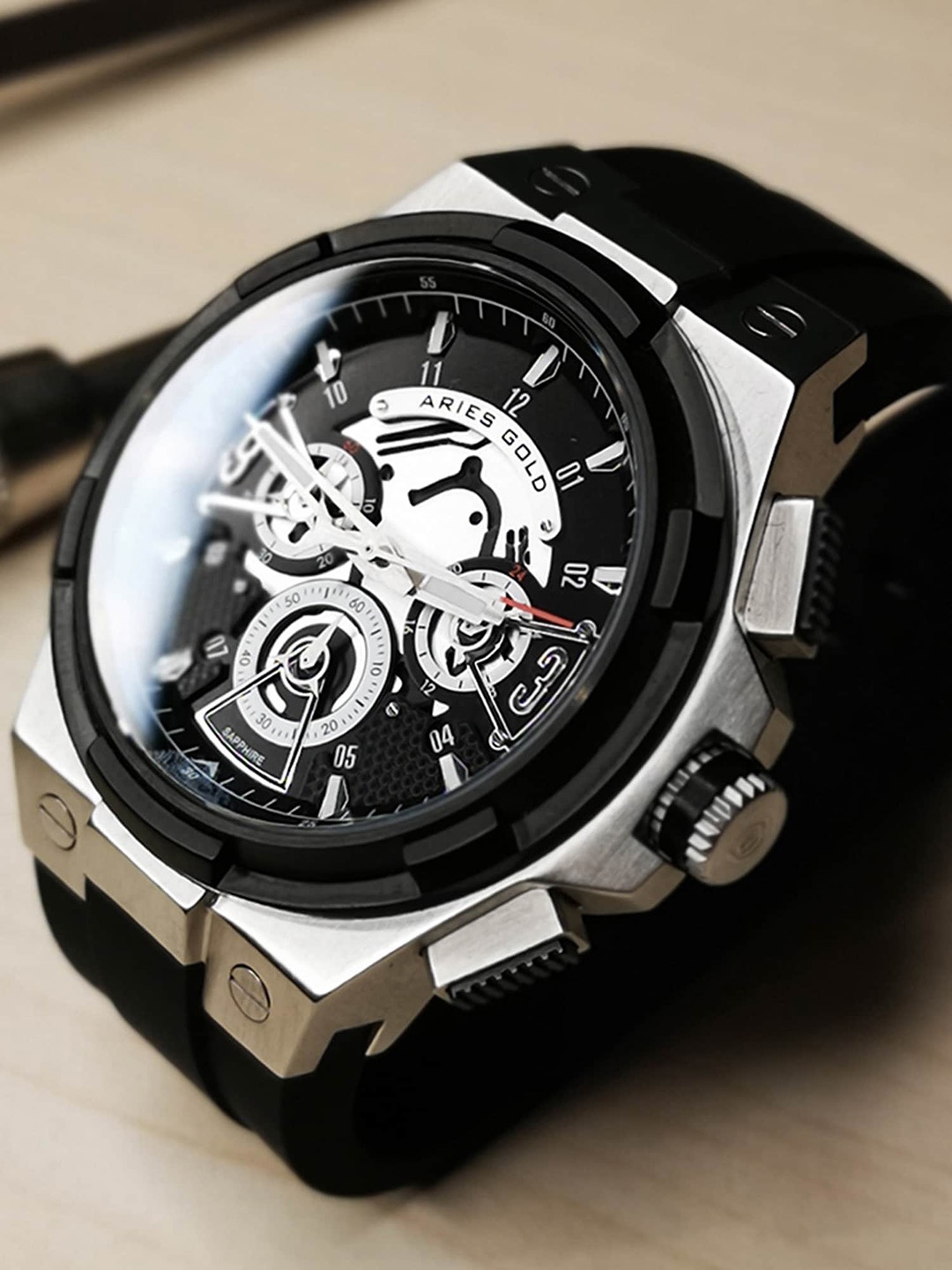 

Aries Gold Men Bracelet Style Straps Analogue Chronograph Watch G 7016 SBK-BK, Black