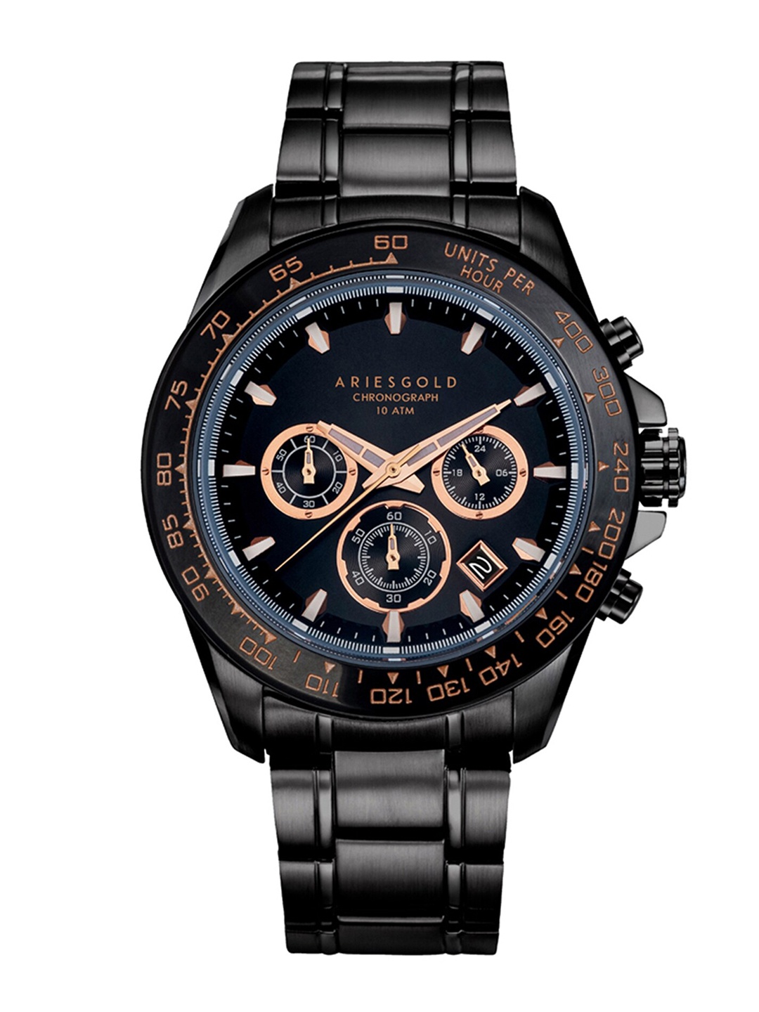 

Aries Gold Men Bracelet Style Straps Analogue Chronograph Watch G 7024 BKRG-BKRG, Black