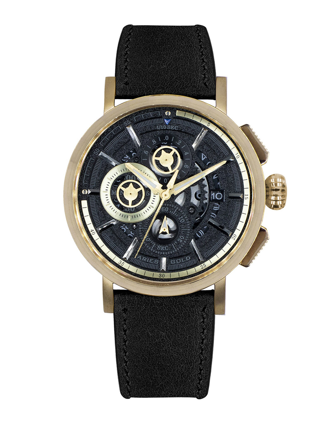 

Aries Gold Men Leather Bracelet Style Straps Analogue Chronograph Watch G 7018 G-BK-Black