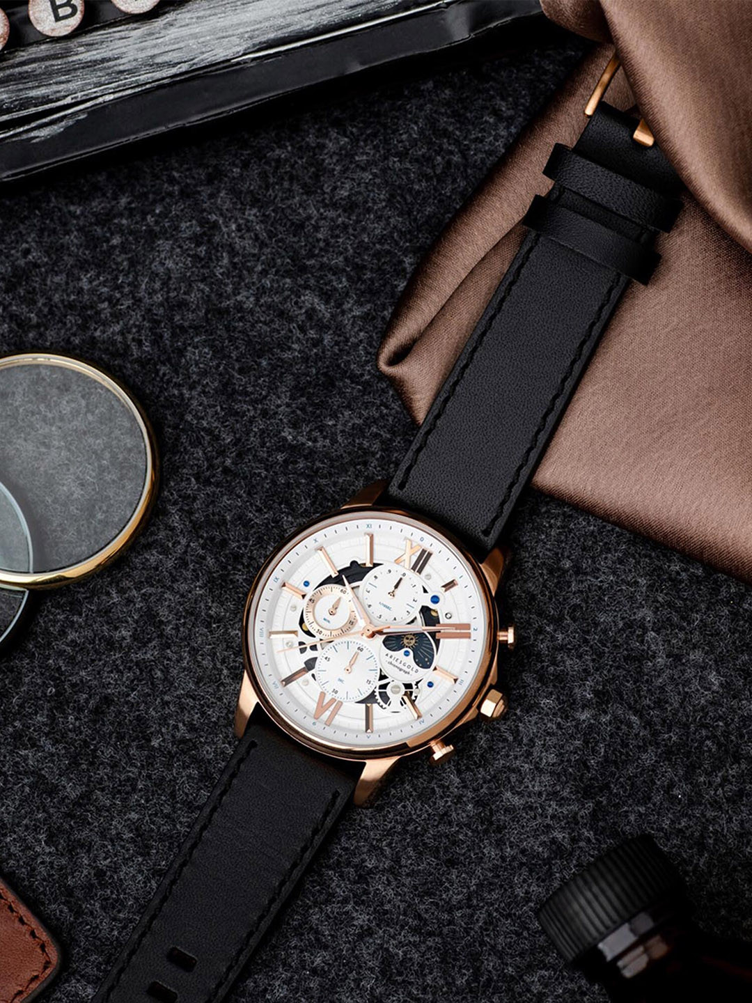 

Aries Gold Men Leather Bracelet Style Straps Analogue Chronograph Watch G 7013, White