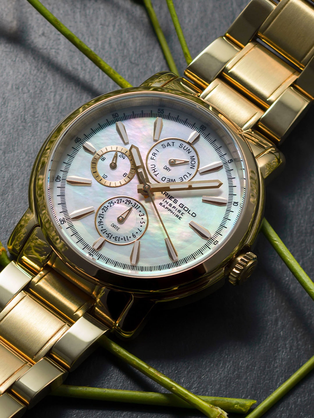 

Aries Gold Women Stainless Steel Bracelet Style Straps Watch B 7302 G-MOP-White