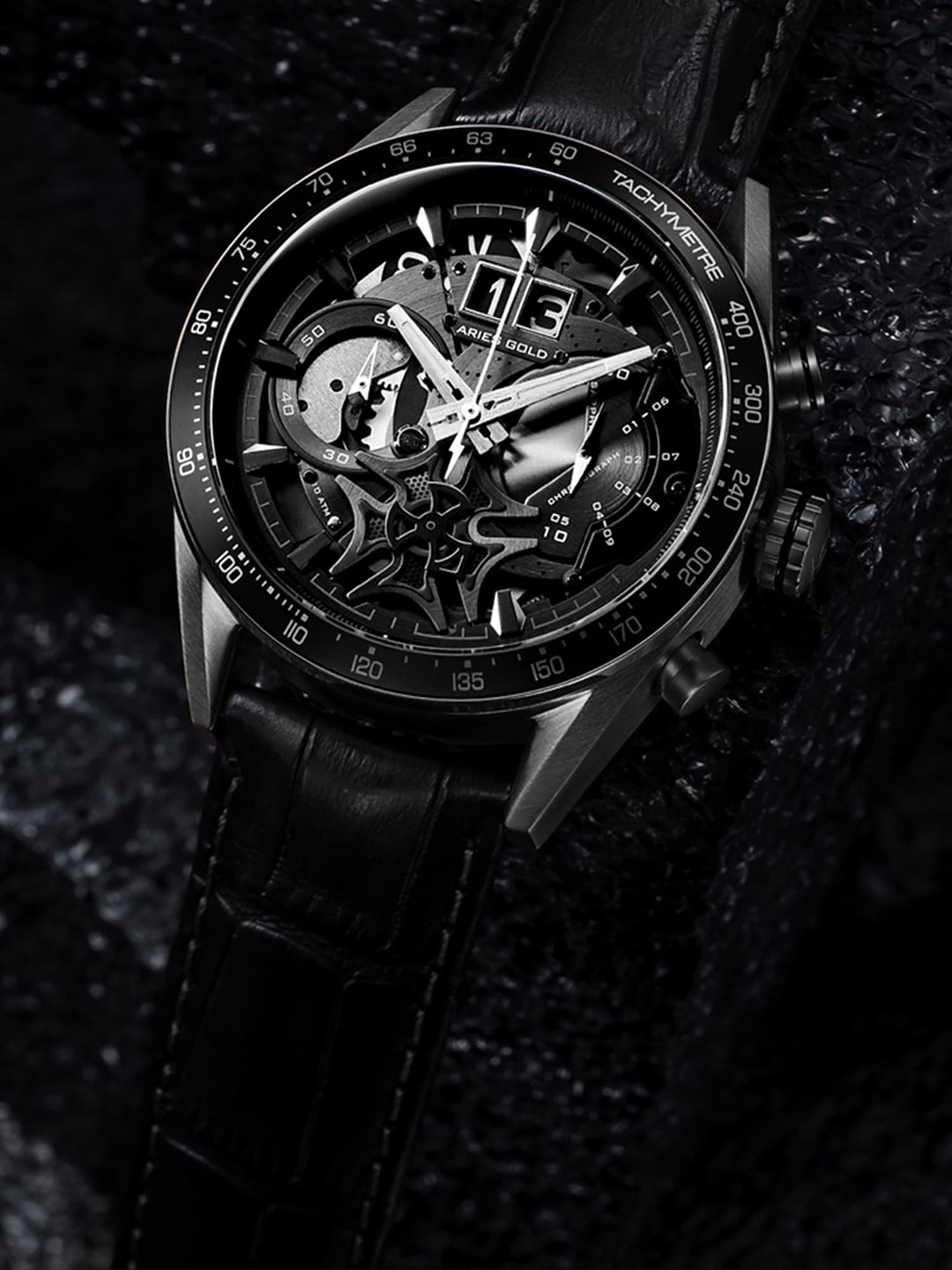 

Aries Gold Men Leather Straps Analogue Chronograph Watch G 7008 BK-BK, Black